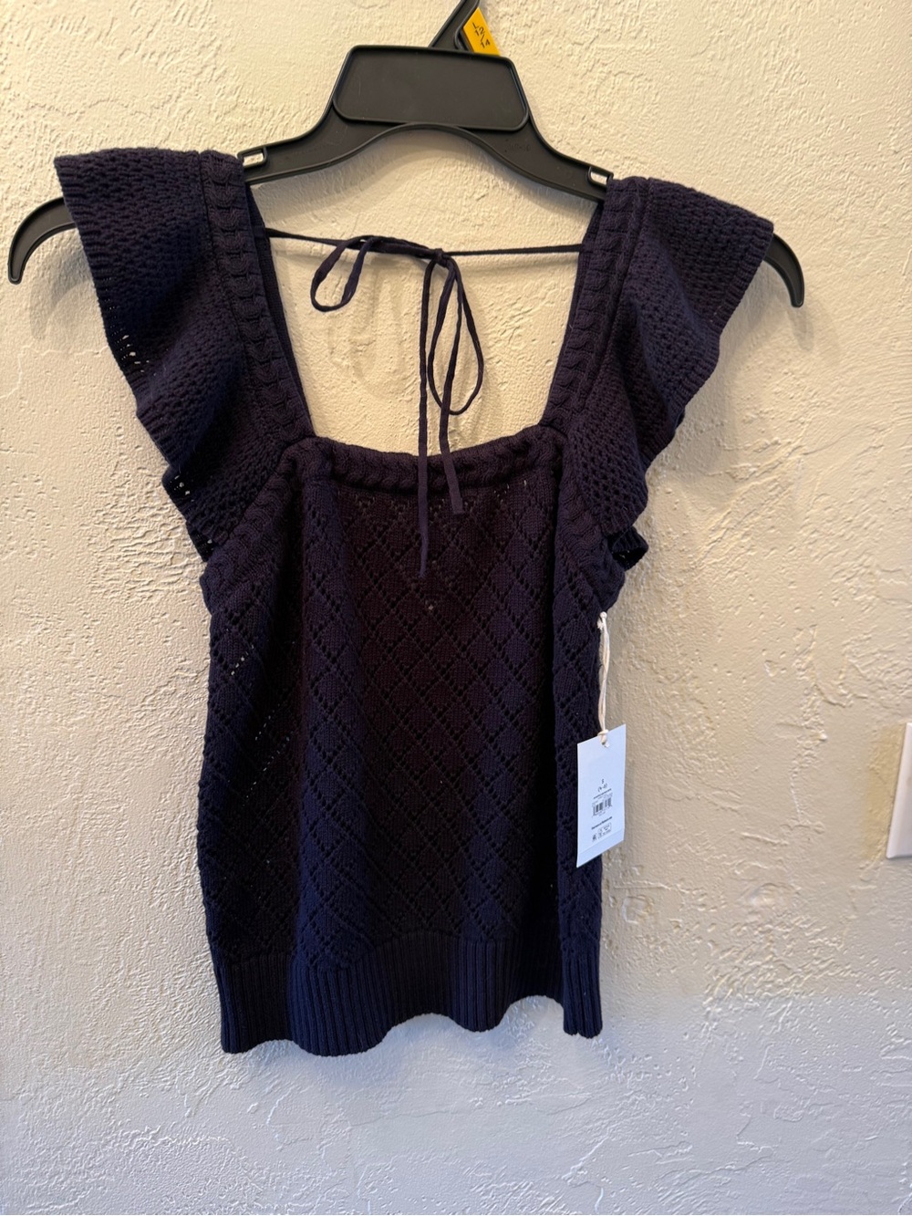 Free Assembly Women’s Sz S  Navy Knit Ruffle Sleeve Sweater Top